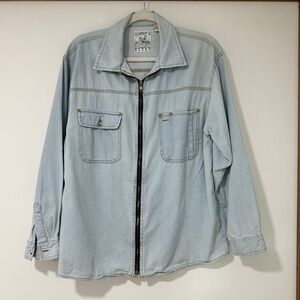 Vintage Andrews Blues Denim Jacket Womens L Light Wash Full Zip Cotton 90s
